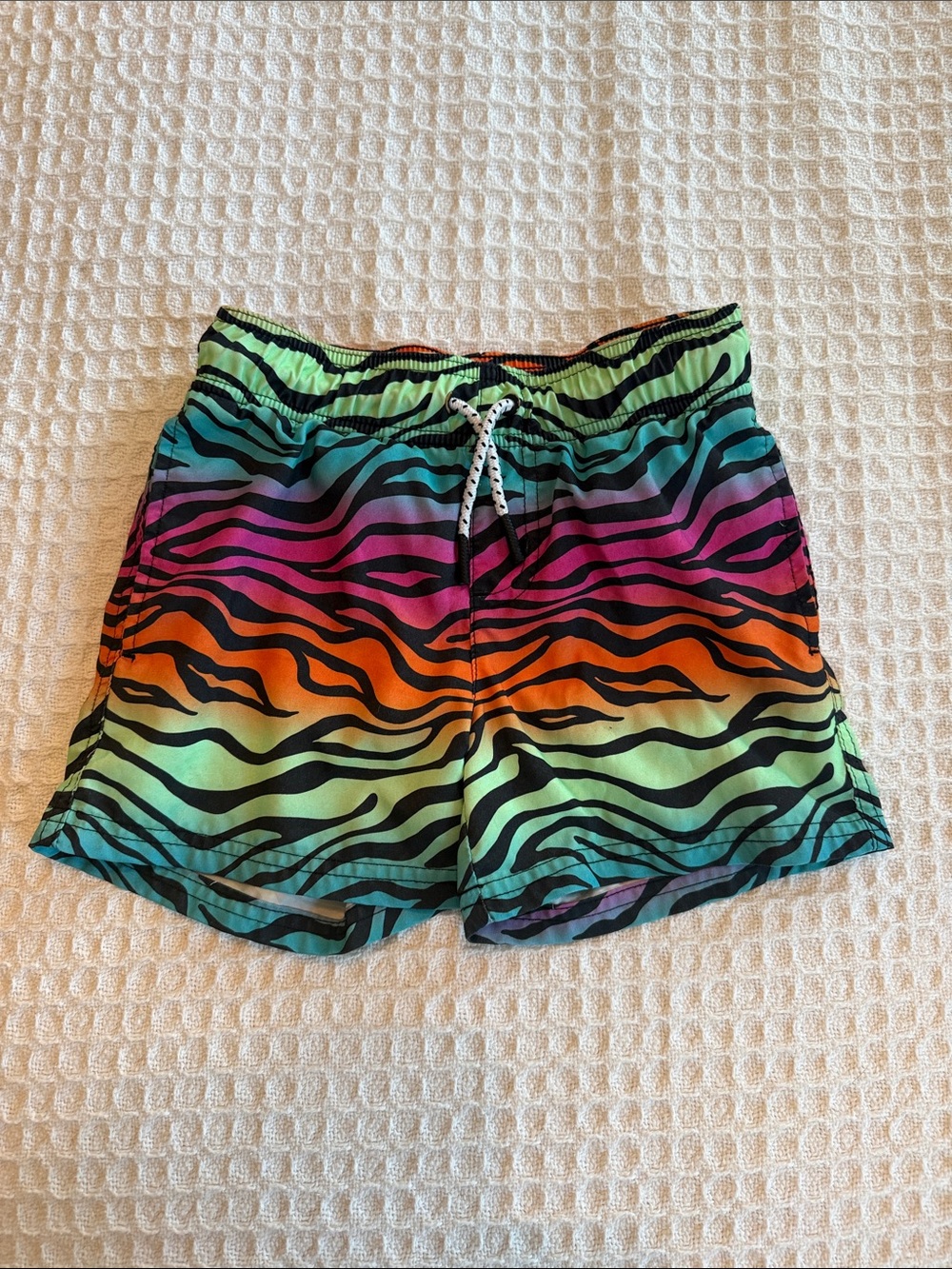 art class Neon Zebra-Stripe Kids Swim Trunks - Green, Blue, Purple, Pink, Orange